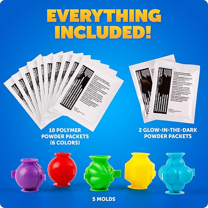 Blue Marble Bouncy Ball Science Kit - Make Up to 45 Glow in The Dark Bouncy Balls for Kids with 6 Colors & 5 Mold Shapes, DIY STEM Projects, Science Kit, Kids Science Projects