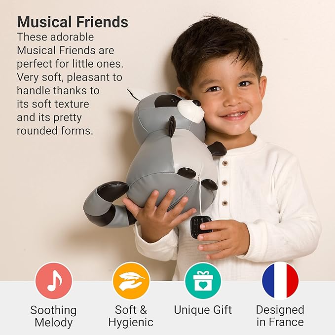Little Big Friends Musical Baby Toy – Soft Plush Pull-String Cord Classical Toy for Baby & Toddlers | Soothing Stuffed Cuddly Animal Gift | Denver The Raccoon