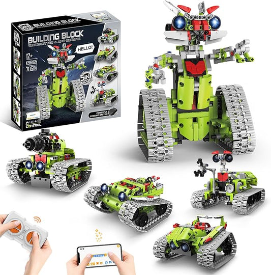 5 in 1 STEM Robot Building Kit with APP Remote Control, 705 PCS Engineering Robot Toys for Kids Age 8-16, Science Coding RC Robotics Kit Birthday Gifts for Boys Girls 6 7 8 9 10 11 12