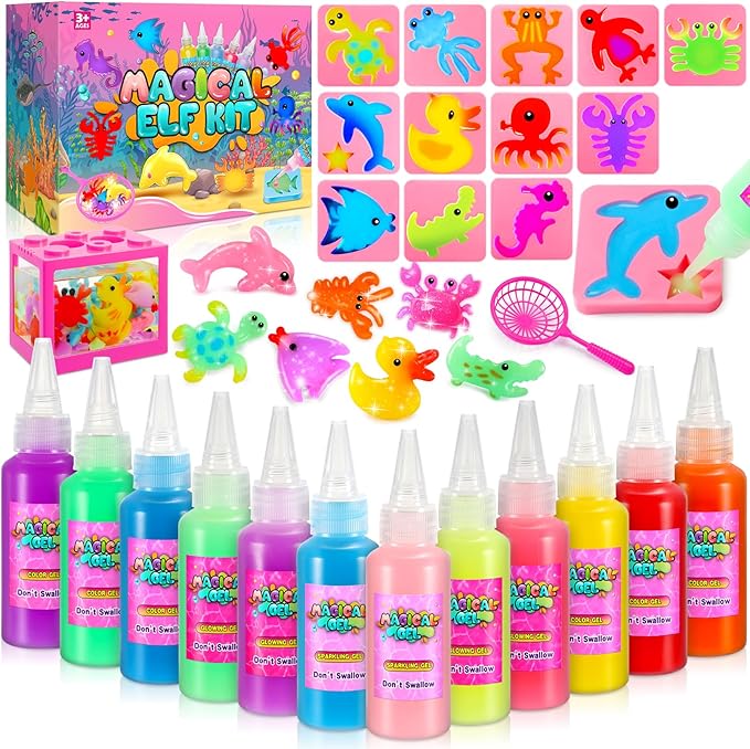 MDINGTD Magic Water Elf Toy Kit: DIY Squishy Toys Art Crafts Kits with 12 Gels and 12 Molds, Make Your Own Creative Toys Party Favors Christmas Birthday Gifts for Girls Ages 4-12