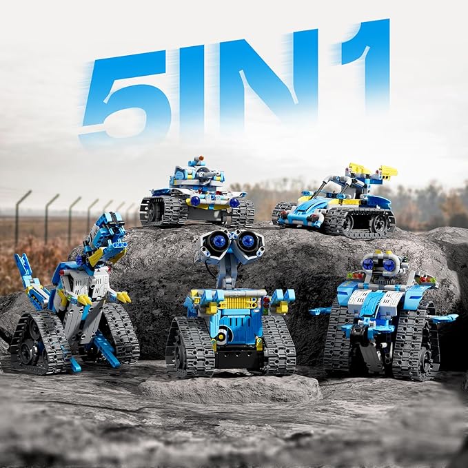 Robot Building Kit with Remote Control STEM Gifts for Kids Boys Ages 8-14, Technic Coding Robotic Toys for Teen‘s Birthday, Build 5in1 Models with 488 Pieces