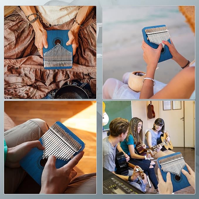 Kalimba Thumb Piano,YUNDIE Portable 21 Keys Mbira Finger Piano with Tune Hammer and Study Instruction,Musical Instruments Gift for Adult Beginners Professional(Blue)