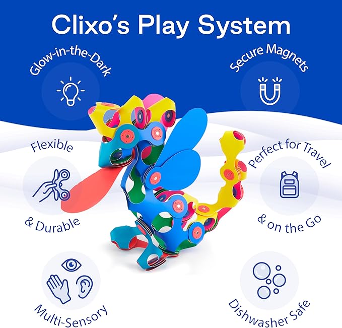 Clixo Super Rainbow, 60 Piece Pack - A Versatile, Travel Friendly Magnetic Building Toy, Flexible Design for Hours of Fun Creative STEM Play, Great Gift for Curious Kids. Ages 4-99