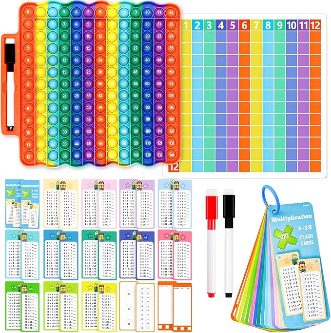 Multiplication Flash Cards + Fingertip Bubbles Toy, Interesting Multiplication Math Combination, Math Games for Children Aged 3 +