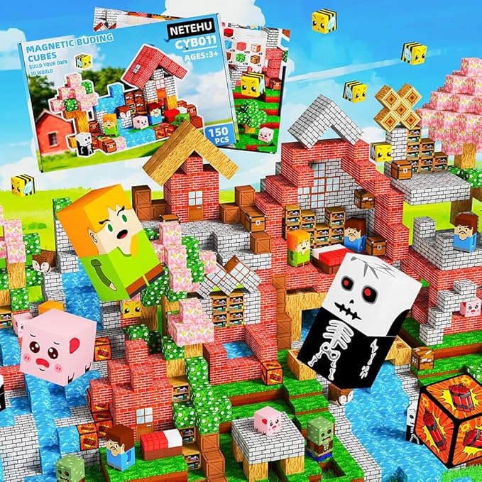 150PCS Magnetic Blocks, Stacking Magnets for Kids, Sensory Toy for Learning Toys, STEM Sensory Travel Magnet Building Toys for Toddlers