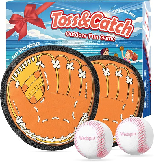 Toss and Catch Ball Game, Kids Toddler Baseball Glove & Catch Ball Toys, Kids Outdoor Games for Family, Toys for Beach Pool Yard Outside, Birthday Gift for Ages 3 4 5 6 7 8-12 (Brown 2 Pack)