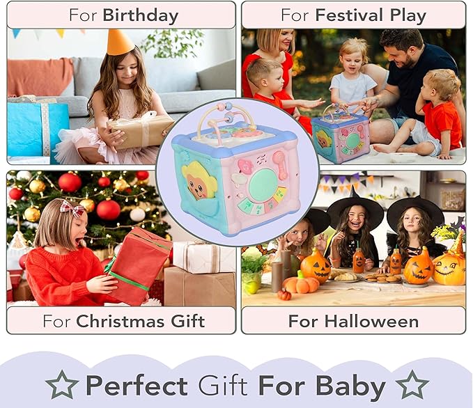 6-in-1 Baby Activity Cube for 1.5 Year Old, Educational Learning Fine Toy, Fast Learner Toddlers Activity Cube for Babies, Music & Light-Up Toy for Baby Girls and Boys, First Birthday Gifts