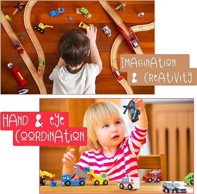 10 PCS Wooden Train Set Accessories, Toddler car Toys, fits Thomas, Brio, IKEA, Melissa and Doug, Stocking Stuffers for Kids, Train Toys Gifts for Toddlers and Kids Ages 4-8 and up