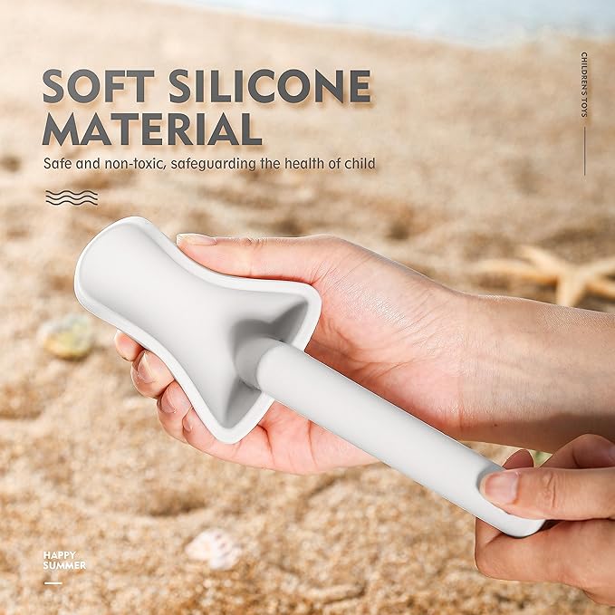 MarcZero 11Pcs Silicone Beach Toys Set - Travel Friendly With Bucket, Shovel, 8 Sand Molds, Bag - Modern Baby Sand Toys for Toddlers, Kids (Gray)