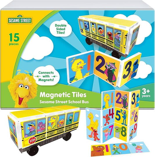 CreateOn “Sesame Street” Toy, Magnetic Kids’ Building Toys from “Sesame Street” Books, School Bus Magnet Tiles, Educational Toys for Ages 3+, 14 Pieces