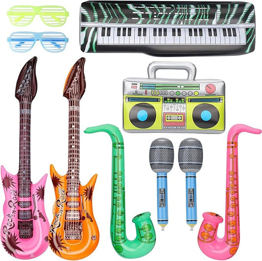Inflatable Instrument Party Prop Decor Guitar Saxophone Microphone Musical Balloons Photo Booth Props, Rock Star Balloons 70 80 90s Party Supplies Christmas Decorations Birthday Gift