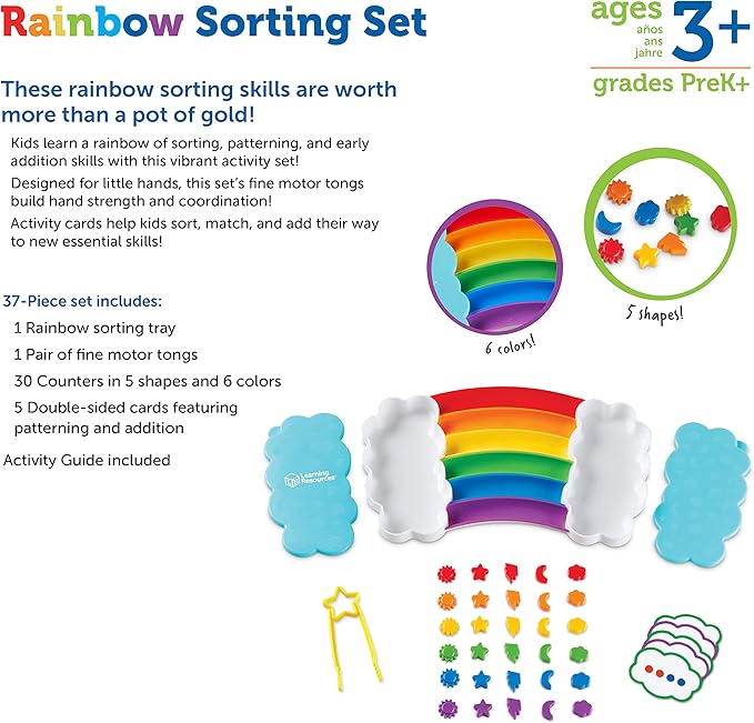 Learning Resources Rainbow Sorting Set, fine Motor, Sorting, Patterning & Addition Skills, Toddler Educational Toys, Sensory Tray