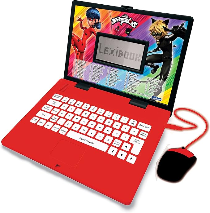 LEXiBOOK Miraculous - Educational and Bilingual Laptop English/Spanish - Toy for Child Kid (Boys & Girls) 124 Activities, Learn Play Games and Music with Ladybug - Red/Black JC598MIi2