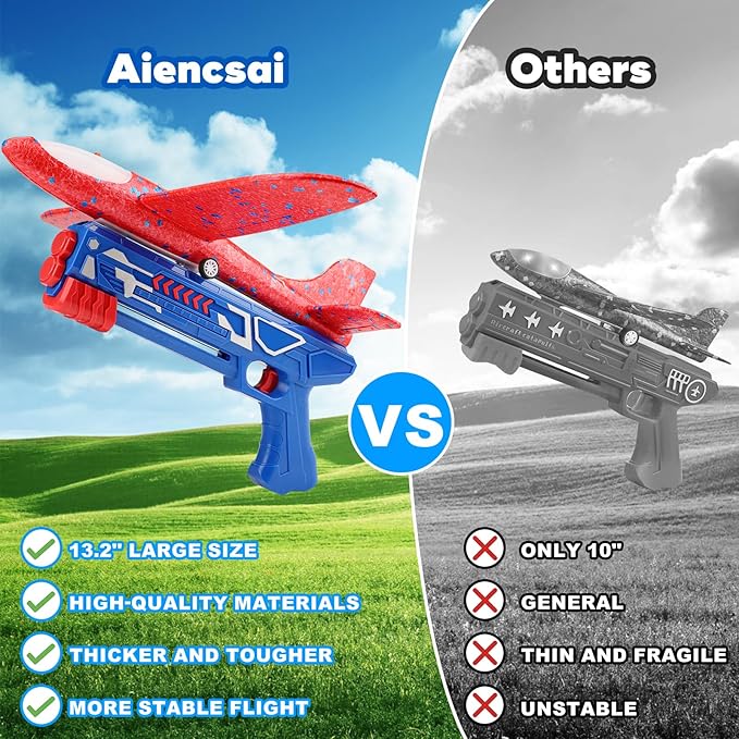 3 Pack Airplane Launcher Toy, 12.6" Foam Glider Led Plane, 2 Flight Mode Catapult Plane for Kids Outdoor Sport Flying Toys Gifts for 3 4 5 6 7 8 9 10 12 Year Old Boys Girls