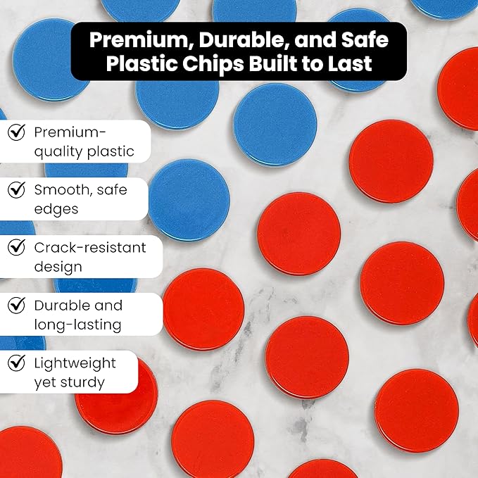 Juvale Plastic Counting Chips for Kids Math, Bingo & Poker Games, 500 Pack – 1 Inch Red and Blue Two-Color Counters for Classroom Learning, Sorting, Probability, Math Manipulatives & Game Tokens