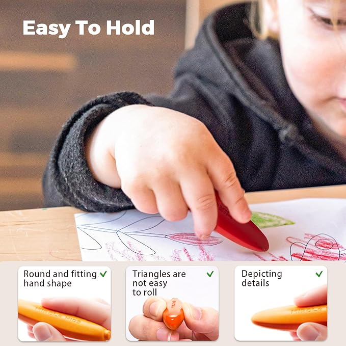 100% Pure Beeswax Crayon for Toddlers 1-3,12 Colors Non-Toxic Crayons with 108 Free Coloring Books PDF Pages, Safe Coloring Gifts for Babies and Toddlers, Mess Free Crayons Art Supplies