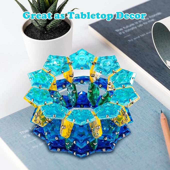 Magnetic Fidget Sphere - Pentagons Magnets Balls - 12 Piece Set - Crystal Bright Blue - Magnet Fidgets Toy - Creativity Beyond Imagination, Inspirational, Recreational, Desk Toys for Adults