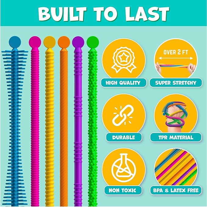 BUNMO Stocking Stuffers for Kids - Stretchy Sensory Strings - Sensory Toys for Kids - Toddler Stocking Stuffers - Hours of Fun - Super Sensorial - 6 Pack