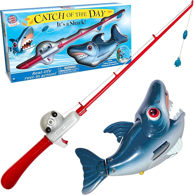 Small World Toys Magnetic Fishing Game, Catch of The Day Shark Fishing Toy for Kids Ages 3+, Includes Kids Fishing Pole and 1 Shark for Toddler Bath Toys, Water Fish Toys for Pools & Tubs