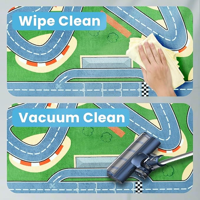 1.3" Thick Educational Baby Floor Play Mat 79x158, Basic Padded Memory Foam Kids Mat, Extra Large Non-Slip Plush Playmat for Nursery Playroom Classroom (Race Track)