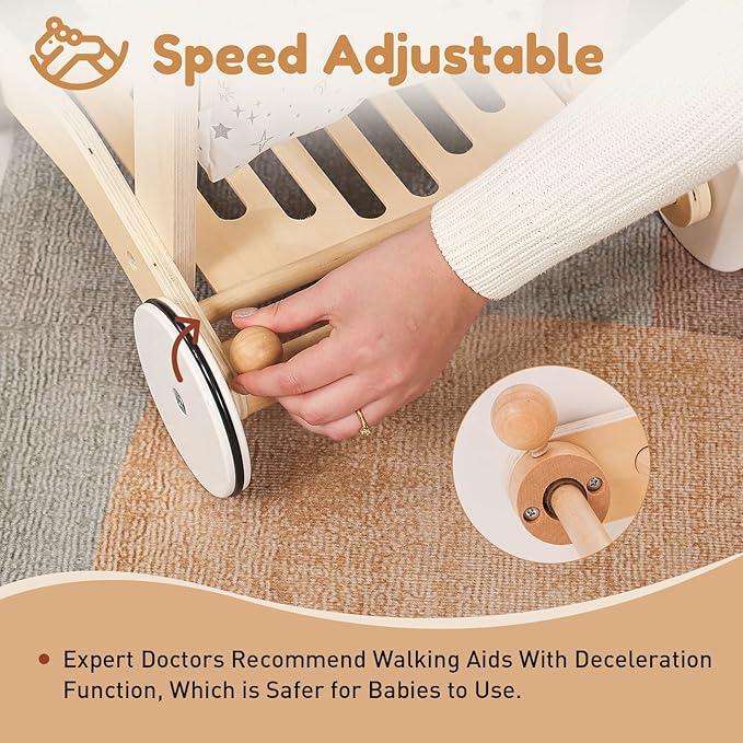 Woodtoe Wooden Baby Walker Doll Stroller | Adjustable Speed Shopping Cart for Toddlers 1-3 | Baby Push Walker - Pretend Play Grocery Cart | Wood Stroller Push Toys for Baby 1 2 3, 1st Birthday Gift