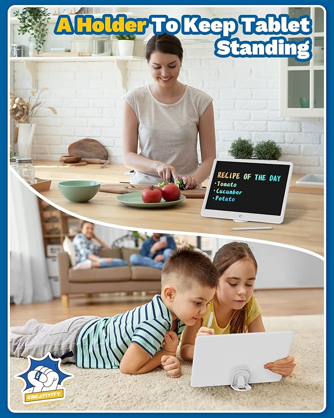 TEKFUN Easter Gifts for Kids, 15inch LCD Writing Tablet Drawing Board, Teen Girl Boy Gifts Age 8 and Up, Birthday Gifts for All Age Groups, Erasable Writing Tablet for Business Meeting (White)