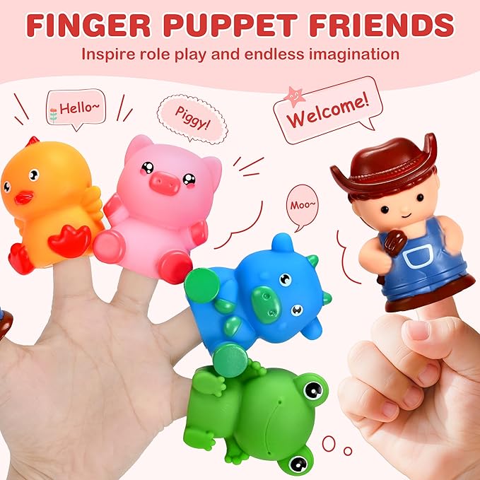 Montessori Toys for Toddlers 1 2 3 Years Old, Farm Animal Train Set with Counting Matching Sorting Activities 9 Barns, 10 Finger Puppets, 2 Stickers-Learning Toys for Baby Boys Girls, Preschool Gift