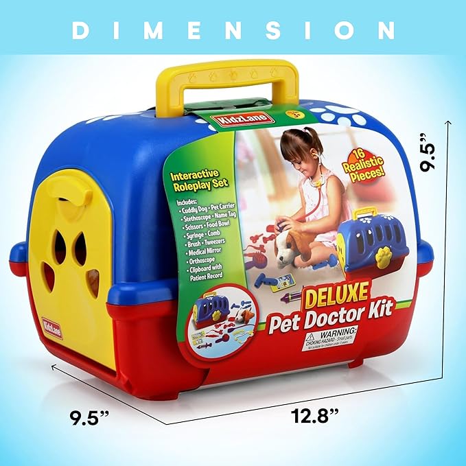Kidzlane Deluxe Veterinarian Kit for Kids and Toddlers | Pretend Play Vet Set for Kids | Pet Vet Playset | Toy Pet Carrier for Little Girls and Boys | Kids Doctors Kit | Play Doctor Set for Kids