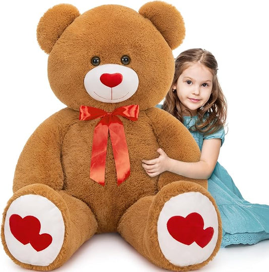 Tezituor Giant Teddy Bear Stuffed Animal 4ft with Love Red Heart - Large Plush Toys for Valentines Christmas Birthday, Dark Brown