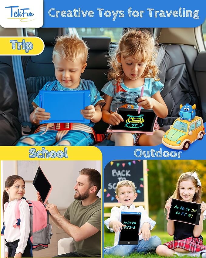 TEKFUN Kids Toys,10in 2 Pack LCD Writing Tablet Coloring Doodle Drawing Board Pad for Kids with Stylus, Car Trip Educational Toys Easter Toys Birthday Gift for Toddlers 3 4 5 6 7 Girls Boys