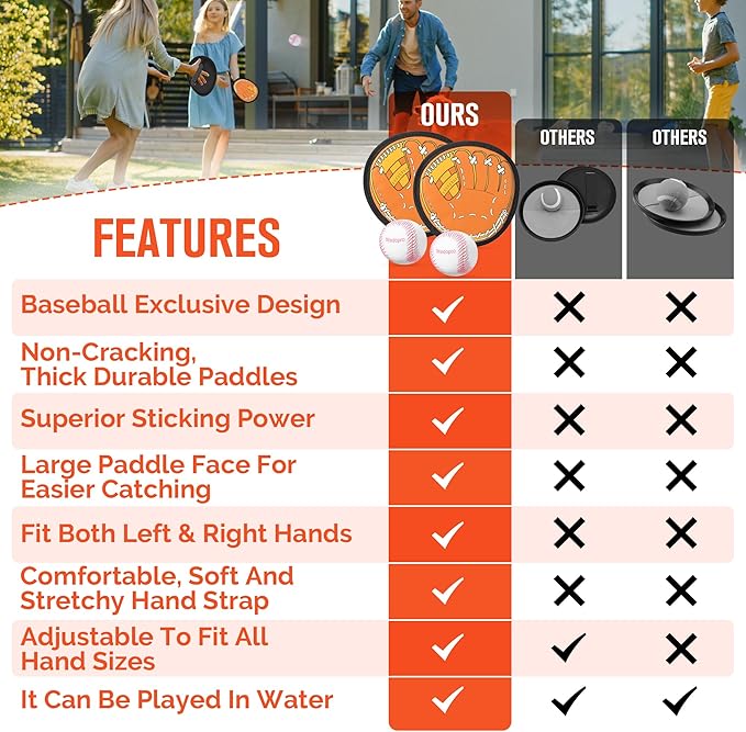 Toss and Catch Ball Game, Kids Toddler Baseball Glove & Catch Ball Toys, Kids Outdoor Games for Family, Toys for Beach Pool Yard Outside, Birthday Gift for Ages 3 4 5 6 7 8-12 (Brown 4 Pcak)