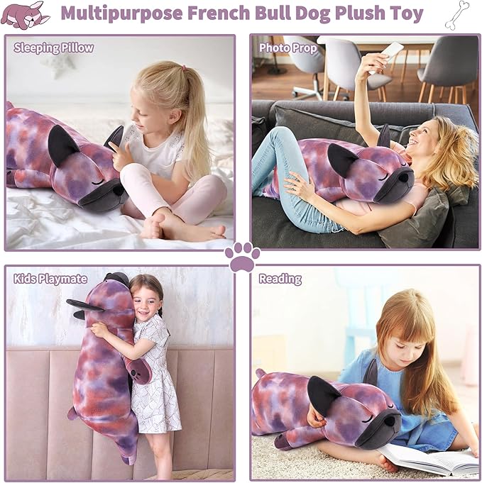 30'' Giant French Bulldog Plush Stuffed Animal- Leopard Pattern French Bulldog Dog Plush Pillow Plushies, Large Sleeping French Bulldog Large Plushie Toy, Birthday Gifts for Kids Girls Boys