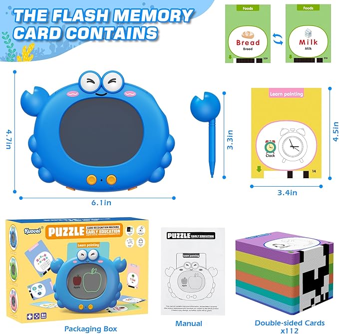 Talking Flash Cards,Kids Toddler Flash Cards with 224 Pages,Writing, Drawing,and Math,Autism Sensory Toys,Speech Therapy Toys,Learning Educational Toys Gifts for Age 2 3 4 5 Years Old Boys and Girls