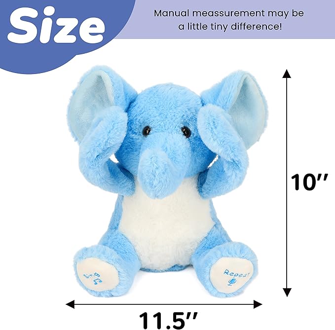 Hopearl Peek A Boo Elephant Interactive Repeats What You Say Plush Elephish Toy Musical Singing Talking Stuffed Animal Adorable Electric Animate Birthday Festival, Blue, 11.5''