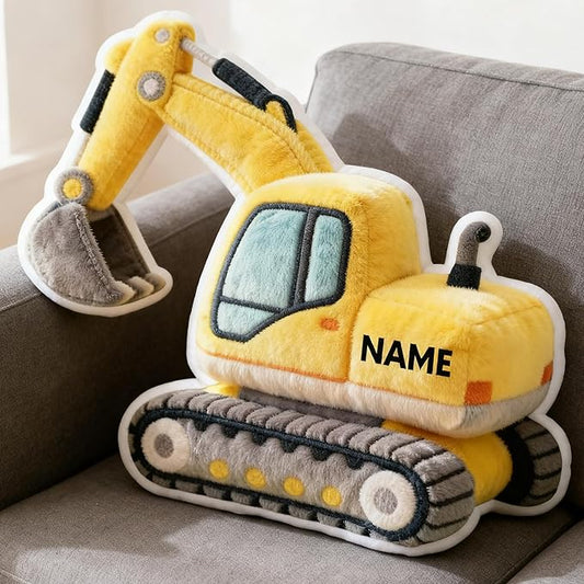 Custom Excavator Shaped Pillow Cute Personalized Name Plush Doll, Double-Sided Construction Engineering Vehicle Pillow for Kids, Birthday gifts for Boys and Girls Sofa Decorative Pillows 8-32in