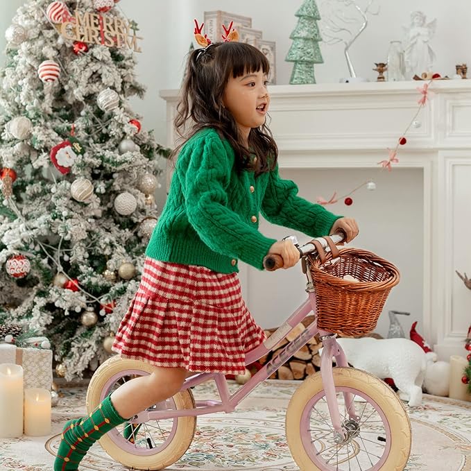 ACEGER 12" Kids Balance Bike with Basket, Toddler Bicycle for Early Learning Leg Strength and Steady Balancing, Durable Frame&Tool-Free Adjustable Seat, Gift Bike for 2-5 Kids, No Brake