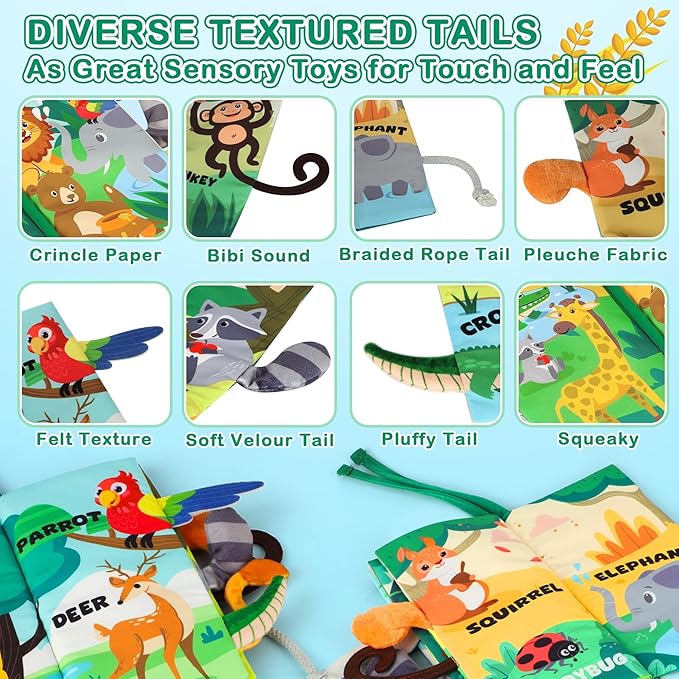 Soft Baby Book - Baby Toy - Newborn Boys Girls Shower Gift - Tummy Time Toy for Infant 0-6 6-12 Months - Touch and Feel Sensory Crinkle Book with Teether for Toddler