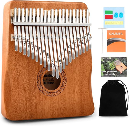Kalimba Thumb Piano,YUNDIE Potable 17 Keys Mbira Finger Piano with Tune Hammer and Study Instruction,Musical Instruments Gift for Adult Beginners Professional (Brown, 21keys)