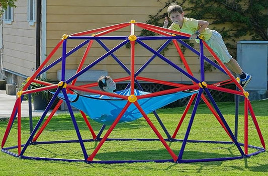 Zupapa 10FT Climbing Dome with Hammock, Outdoor Jungle Gym for Kids, Geometric Dome Climber Supporting 1000LBS Outdoor Play Equipment, Purple&Red