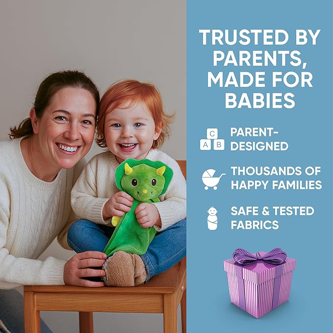 Baby Sleep Soother Green Dino Plush with Heartbeat & Lullaby Sounds, 4-in-1 Sound Machine, Security Blanket & Pacifier Holder, Baby Registry Essential & Christmas Gift for Newborns, Infants & Toddler