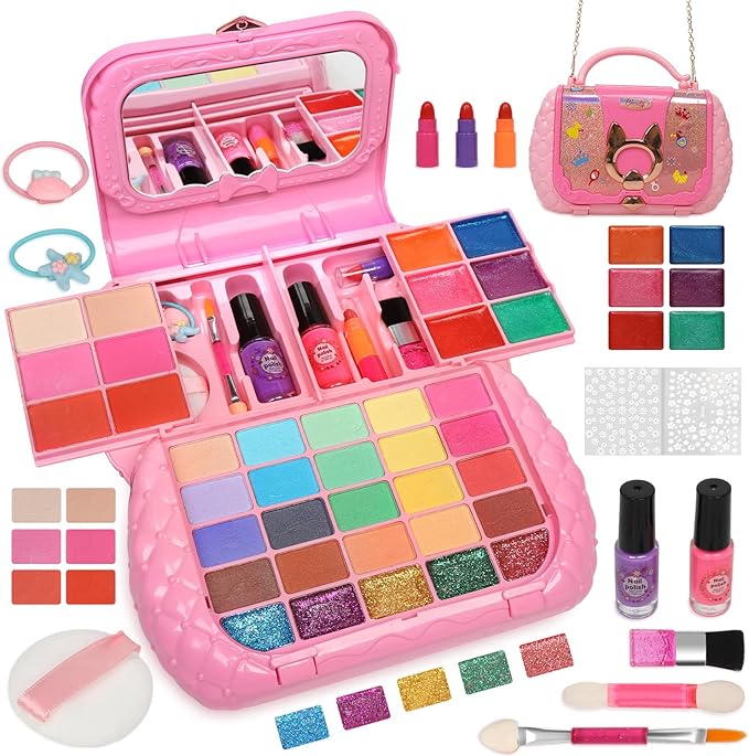 Topsolid Kids Makeup Kit for Girl, Real Washable Makeup for Kid with Mirror, Kids Makeup Sets for Girls 5-8, Princess Toys Cosmetic Set, Christmas & Birthday Gifts Toys for 3 4 5 6 7 8 Year Old Girls