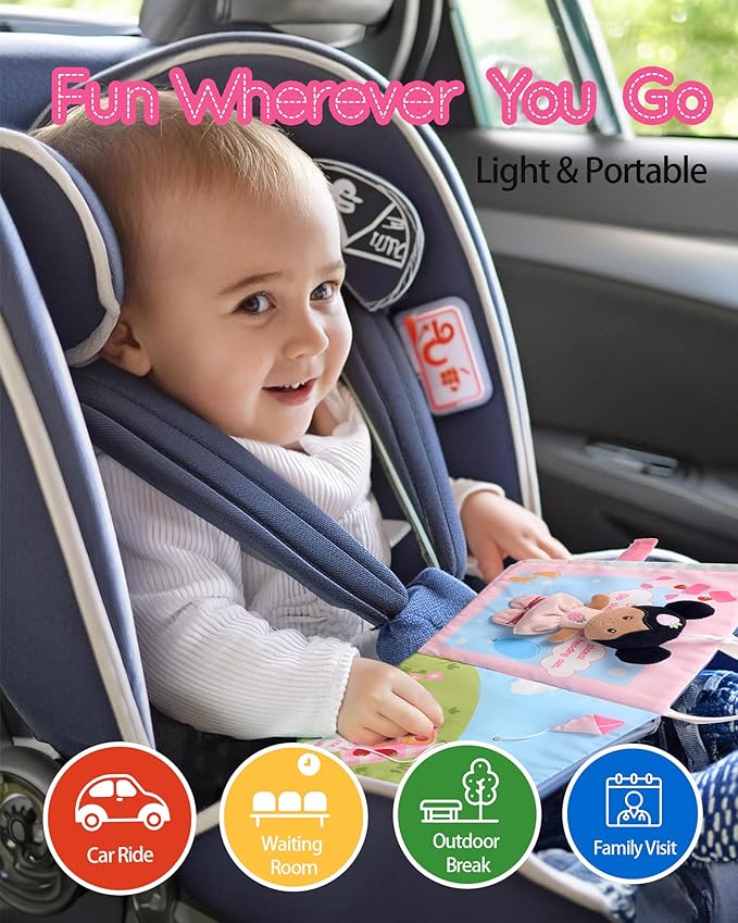 LeyaDoll Interactive Sensory Soft Cloth Book, Educational Crinkle Quiet Activity Busy Book for Babies,Toddler Travel Toy Gift for 1-3 Year Old Boys and Girls (A Berry Special Day)