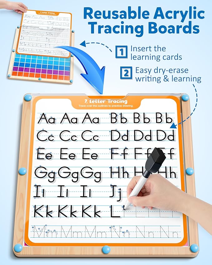 Coogam Handwriting Hundred Board, Math Manipulative Wooden Montessori 1-100 Number Toys, Alphabet Writing Practice for Preschool Educational Activity, Fine Motor Learning Game for Kids Age 3-8