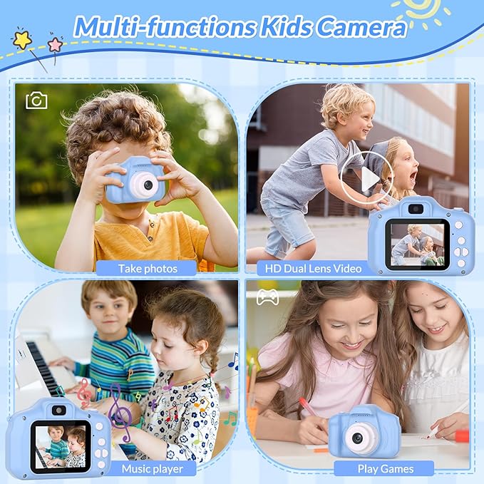 Mafiti Kids Camera,26MP HD Mini Selfie Digital Camera for Kids,Toddler Camera1080P Video,Outdoor Toy for Holiday,Birthday Xmas Gift for 3-8 Years Old Girl Boy,Blue