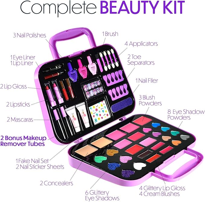Toysical Kids Makeup Kit, 51 PCS Pretend Play Set for Kids, Real Makeup Toys for Girls, Non Toxic, Princess Toys for Girls, Birthday Gift for 3 4 5 6 7 8 9 10 Years Old Children