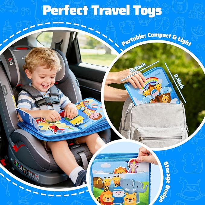 Esjay Busy Board Bible Busy Book for Toddlers, Montessori Toys 1 2 3 Year Old Toddler Baby, Noah's Ark Toy Baptism Birthday Gifts for Boys Girls, Learning Educational Activity Book for Travel Airplane