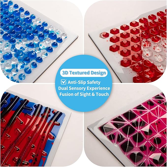 Art3d 11.8”x11.8” Textured Liquid Sensory Flooring Tiles, Interactive Glossy Fusion Play Mats for Kids, Toddler, Teens, Stress Relief & Calming Toys, 6pcs per Set