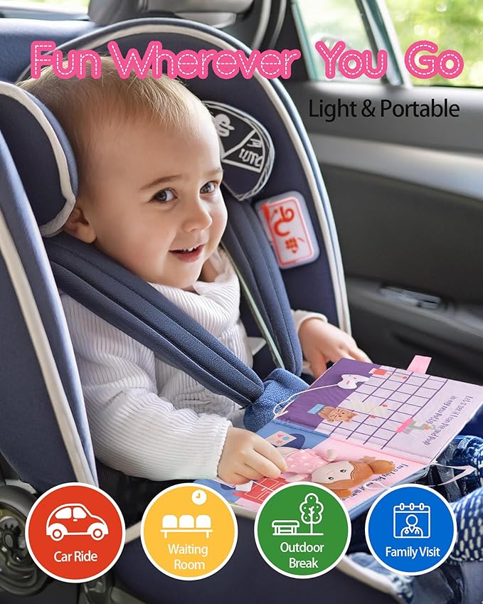 LeyaDoll Interactive Sensory Soft Cloth Book, Educational Crinkle Quiet Activity Busy Book for Babies,Toddler Travel Toy Gift for Boys and Girls (Hello Potty)