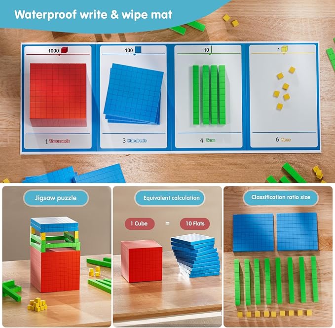 Plastic Base Ten Blocks 143 pcs Place Value Blocks Kindergarten Counting Cubes for Kids Math, Math Manipulatives for Early Counting Math Toy for 1st Grade