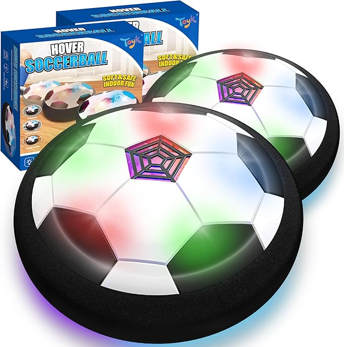 LED Hover Soccer Ball Boy Toys, Air Power Kids Training Ball Playing Football Indoor Outdoor Game, Birthday Gifts for Age 3 4 5 6 7 8-10 Years Old Boys Girls - Soccer (2PCS Black)
